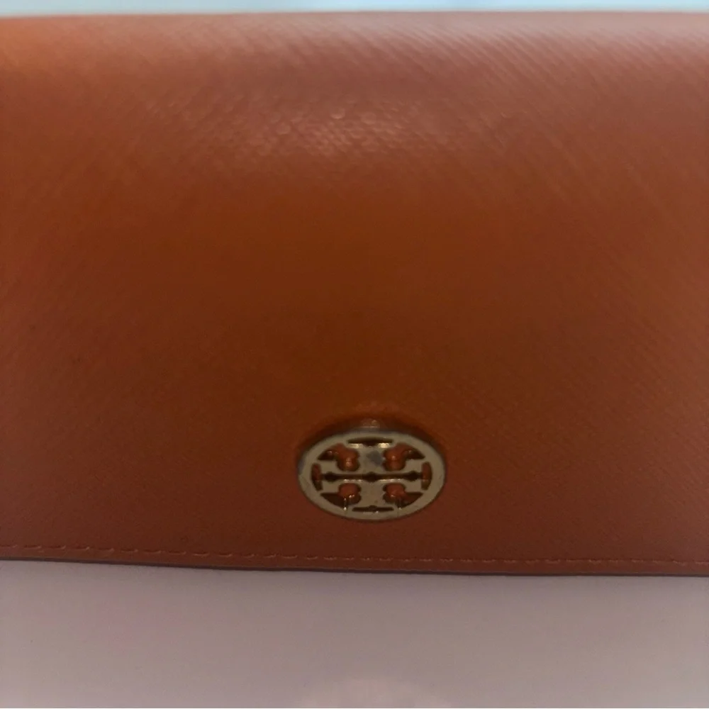 Tory Burch Triangle Eyeglass Case Orange Faux Leather